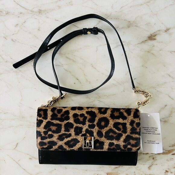 MICHAEL KORS Natalie Cheetah Natural HairCalf XL Wallet On A Chain Crossbody Bag - Picture 1 of 12